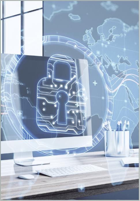 Computer screen displaying digital security and protected data