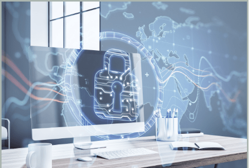 Computer screen displaying digital security and protected data