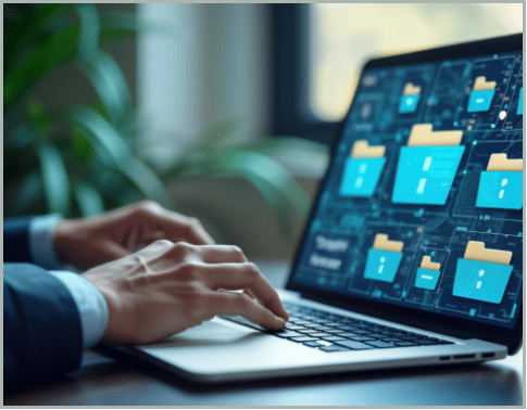 Professional analyzing information on a laptop in an office
