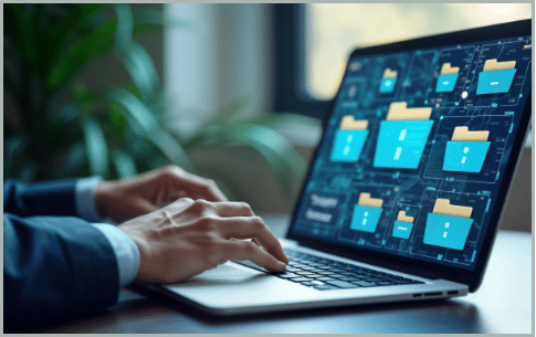 Professional analyzing information on a laptop in an office