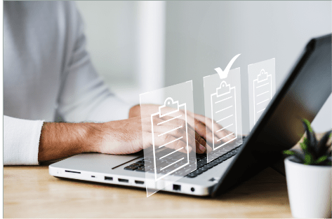 Professional reviewing digital information for quality control